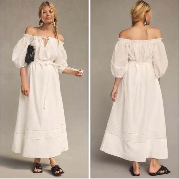 By Anthropologie White Off-The-Shoulder Peasant Dress - Picture 1 of 15